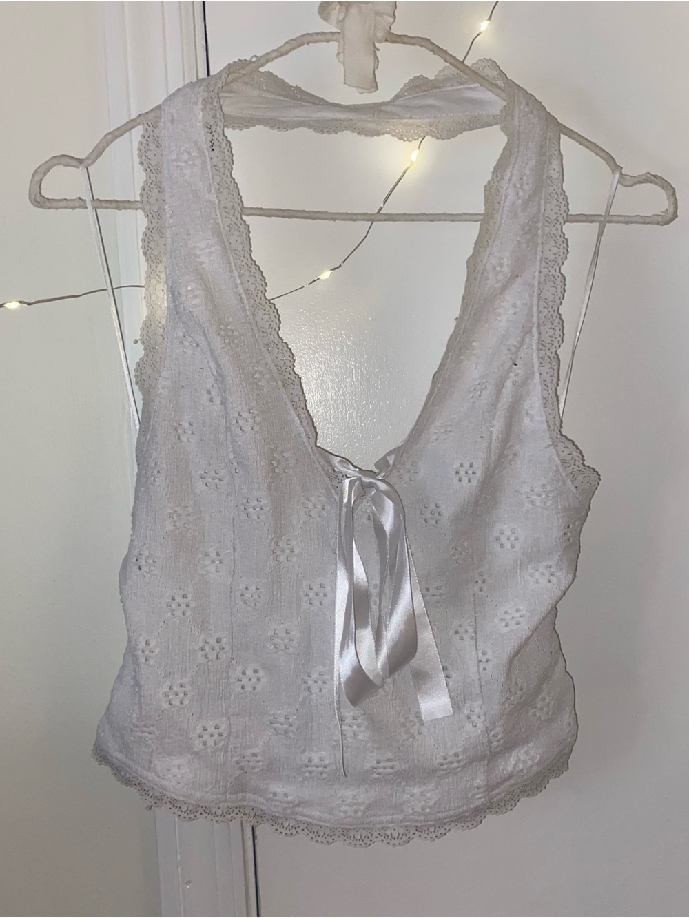 White Eyelet Lace Tie-Front Tank Top